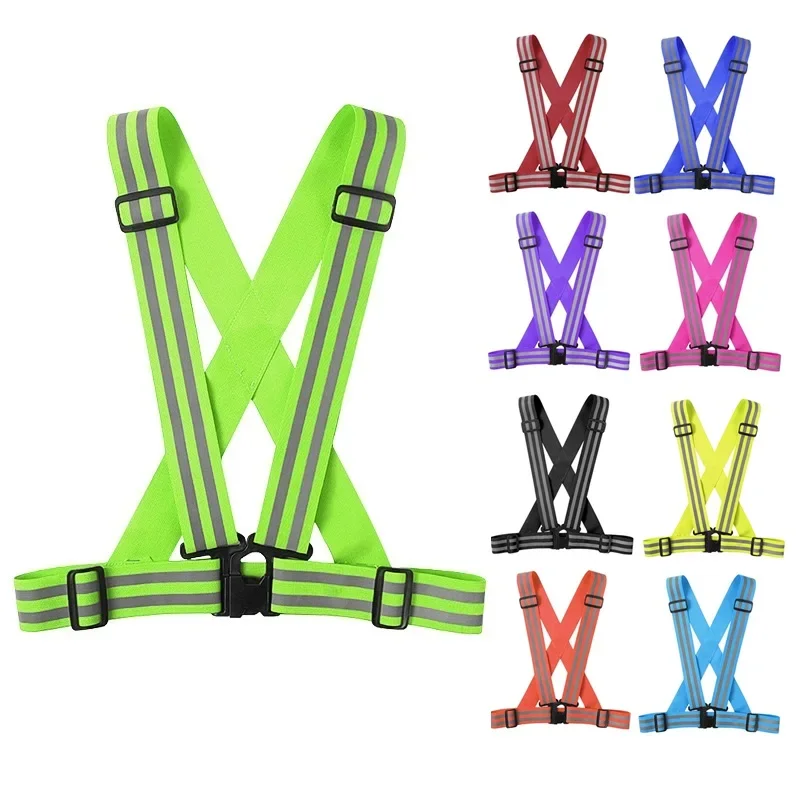Reflective Safety Vest Reflective Safety Jacket 5cm Reflective Safety Vests Lightweight Adjustable Elastic Jacket Hi Vis Strips For Night Traffic Control Running Cycling