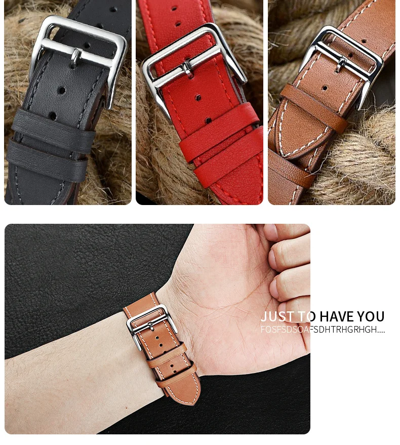 Single tour for Apple watch band 44mm 40mm 45mm 41mm 49mm 42mm Genuine Leather bracelet iWatch series 3 4 se 6 7 8 ultra 2 strap