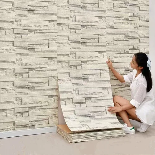 3D 벽 장식 자체 접착 앤티크 폼 벽돌 벽지, 거실 침실 방수 벽돌 스티커, 70cm * 10m 2