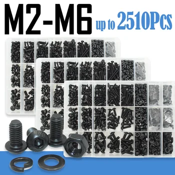 2510p Hex Hexagon Socket Button Head Screw Kit M2 M2.5 M3 M4 M5 M6 Black 10.9 Grade Allen Screws Bolts with Nuts Washer ISO7380 1