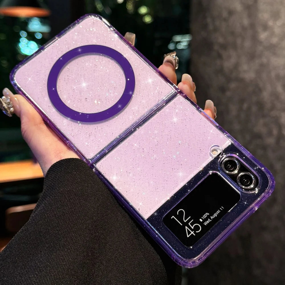 Glitter Transparent Wireless Charging Case for Samsung Galaxy Z Flip Series