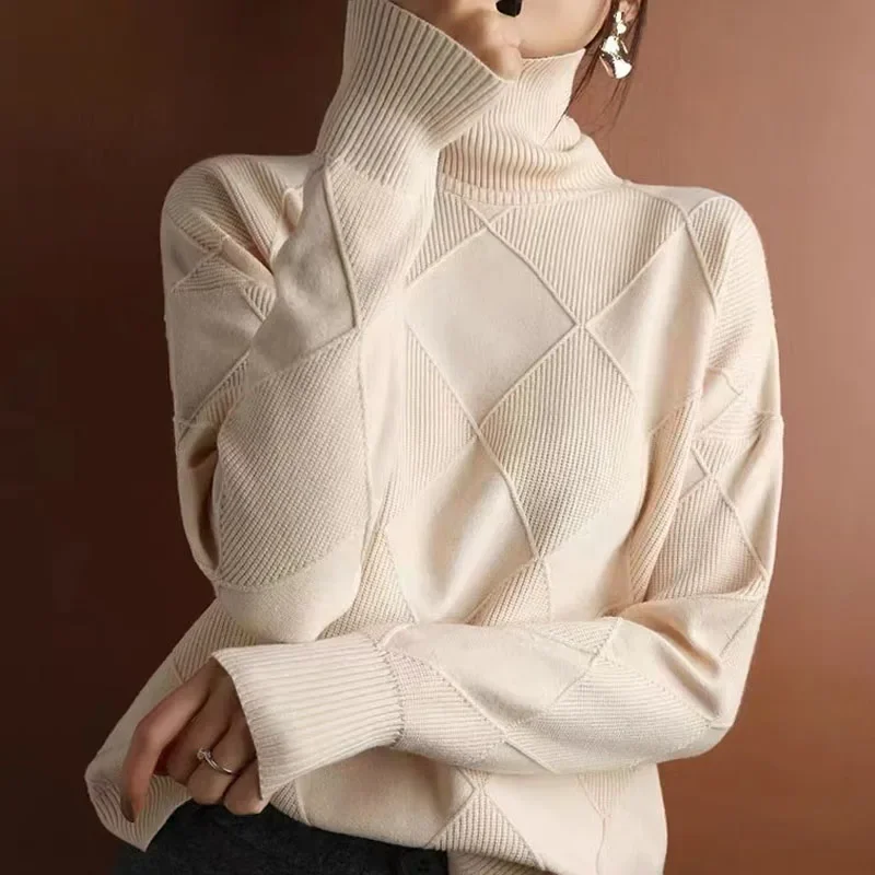 

Autumn Long Sleeve Turtleneck Sweater Winter Fashion Warm Casual Loose Pullover Soft Tops Office-lady Clothes Women Jumper 29016
