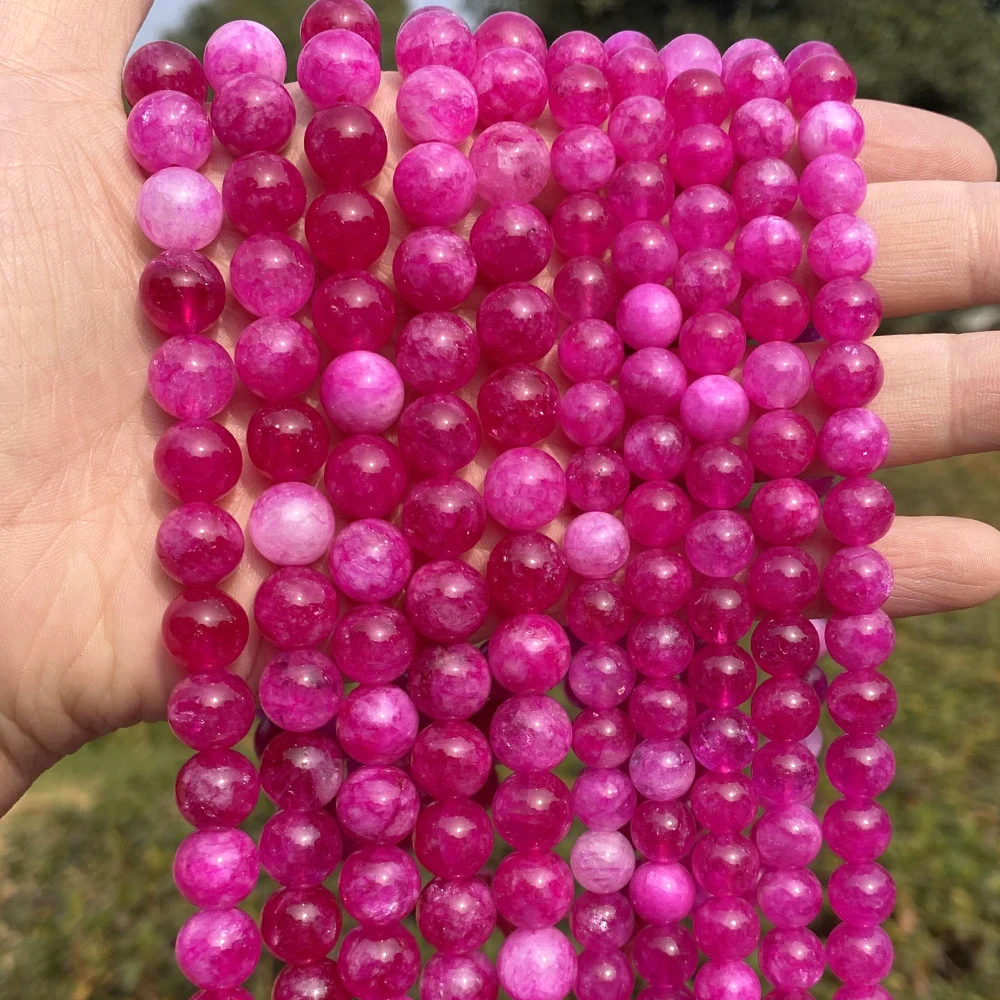 8 10mm Naturstein Fuchsia Kristalle Jade runde lose Abstand halter Perlen für Schmuck DIY Armband Halskette Herstellung Zubehör 15"