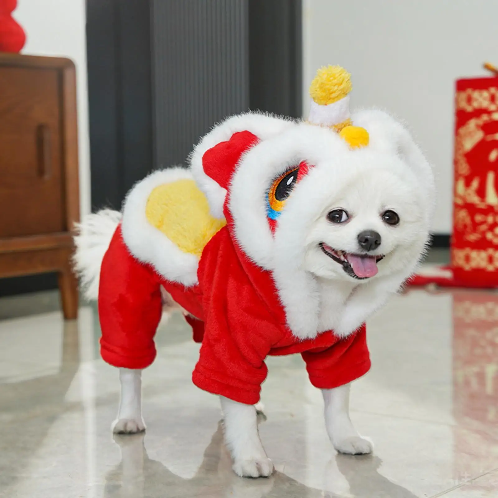https://ae01.alicdn.com/kf/S2fd278bdb7bb45f6a231fdbe8a805dfdj.jpg Chinese New Year Celebration Pet Costume Creative Dog Cartoon Lion Dance Hoodie Polyester Coat for Festive Occasions