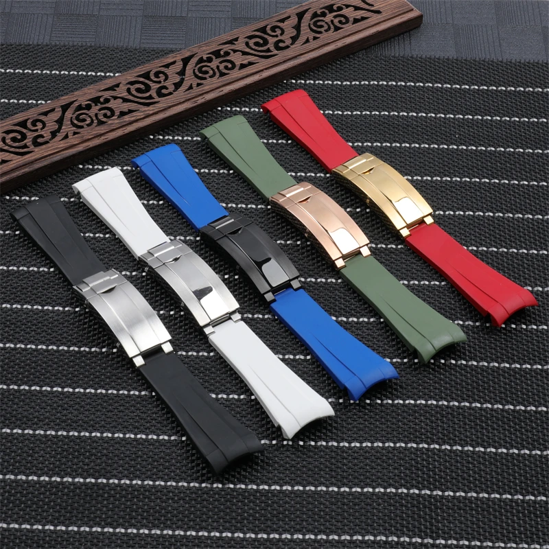 Ремешок для часов 20 мм резиновый браслет наручных регулируемый складной Daytona