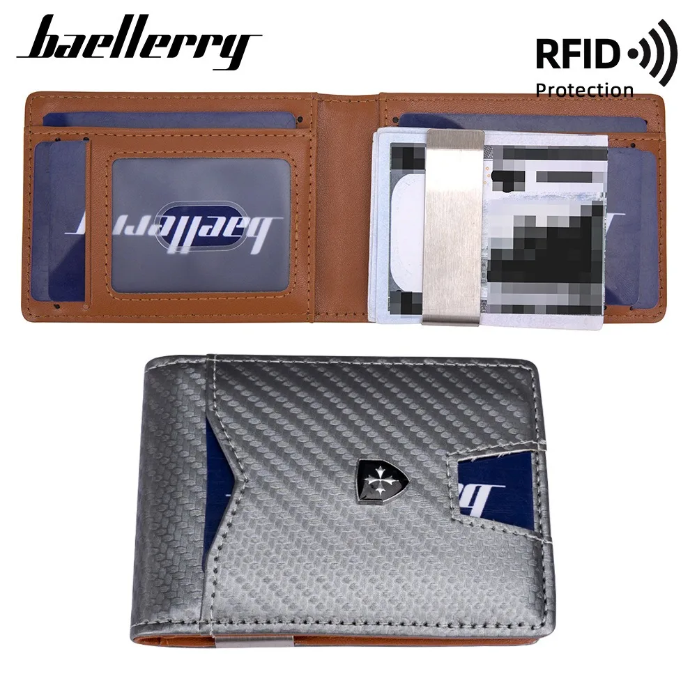 Men's Front Pocket Wallet Business Style RFID Blocking Zipper 5 Slots Slim PU Leather for Office