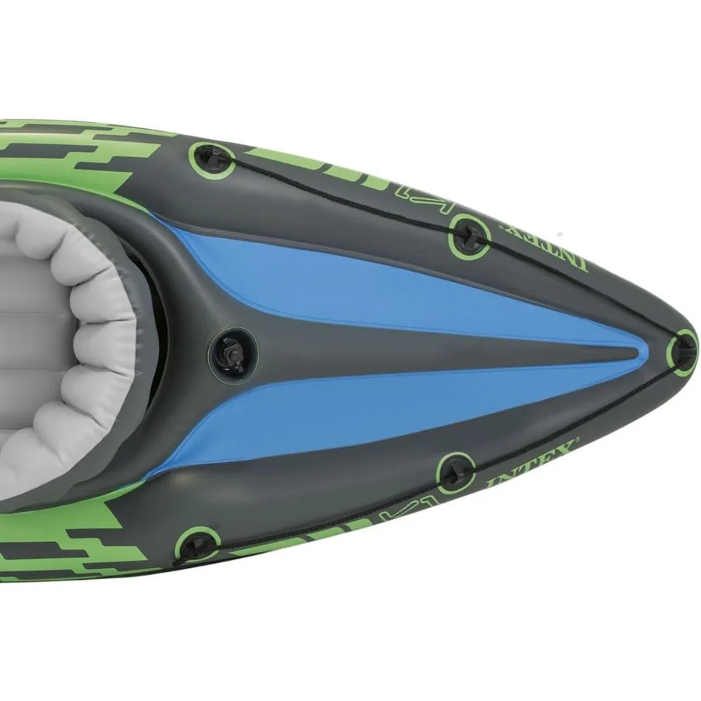 1 Man Inflatable Canoe with Aluminum Oars and Hand Pump, Green/Blue