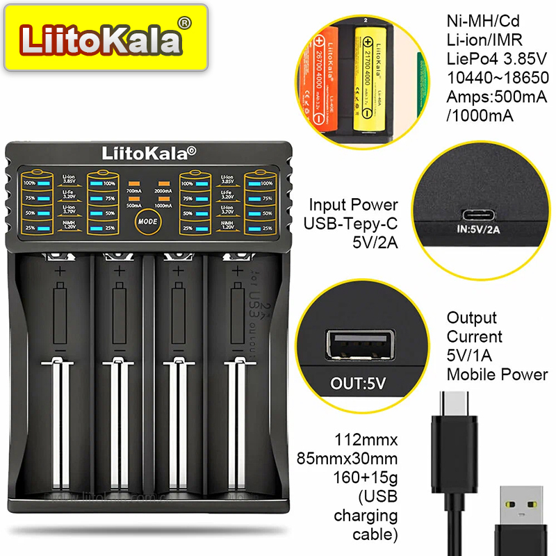 LiitoKala Lii-402 18650 26650 16340 14500 Li-ion Battery Charger