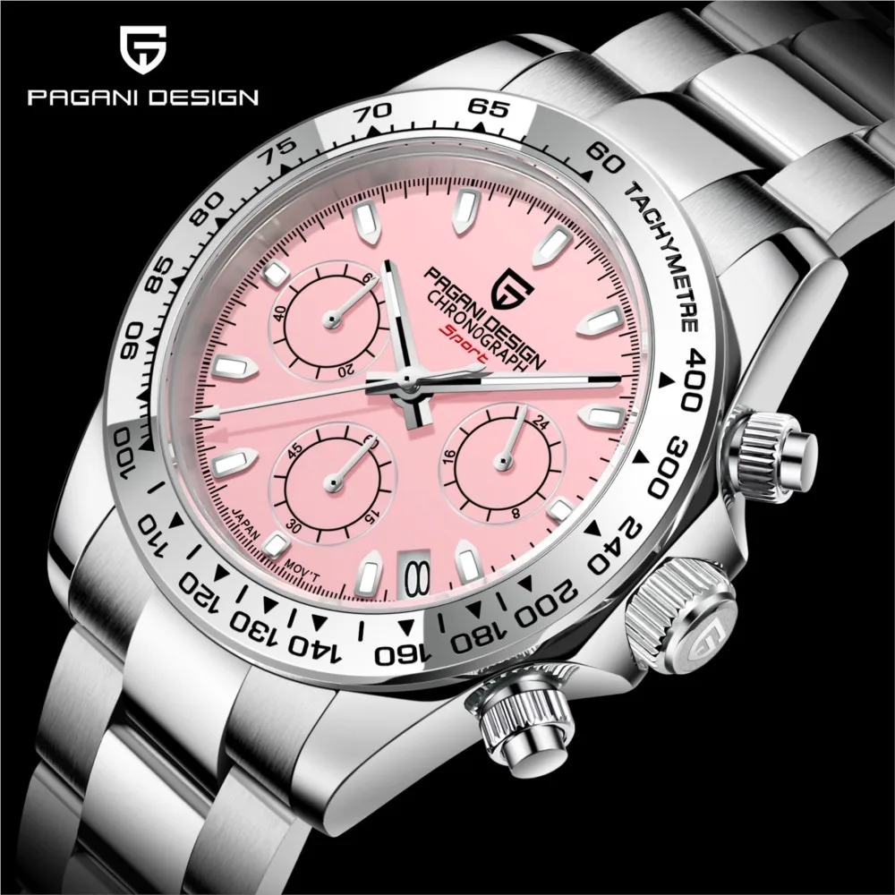 PAGANI DESIGN Pink Top Brand Men Watch Sports Quartz Clock Luxury Male Waterproof Wristwatch VK63 Fashion Casual 2022 PD1727 New