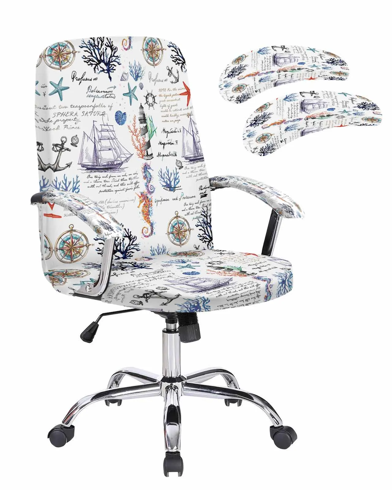 

Ocean Plant Coral Sailboat Anchor Elastic Office Chair Cover Gaming Computer Chair Armchair Protector Seat Covers