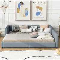 Queen Size Upholstered Platform Bed Frame Set Wood Bedroom Furniture Sofa Daybed Adults Kids with No Box Spring Needed Rustic 1