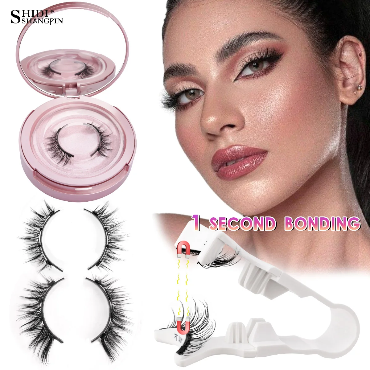 Fake Eyelashes 2 Pair Reusable Magnetic Eyelashes Tweezers Set With mirror Magnetic Lash Extension Natural Curler False Eyelashes
