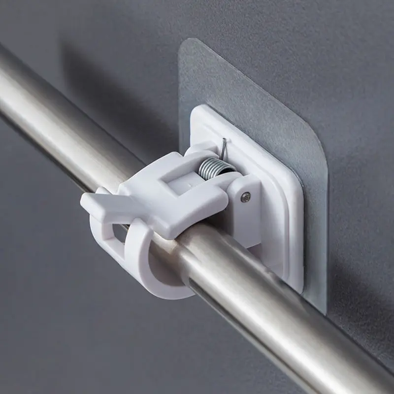 2Pcs/Set Adjustable Nail-Free Curtain Rod Holder Clamp Hooks Self Adhesive Brackets Fixed Hanging Clips