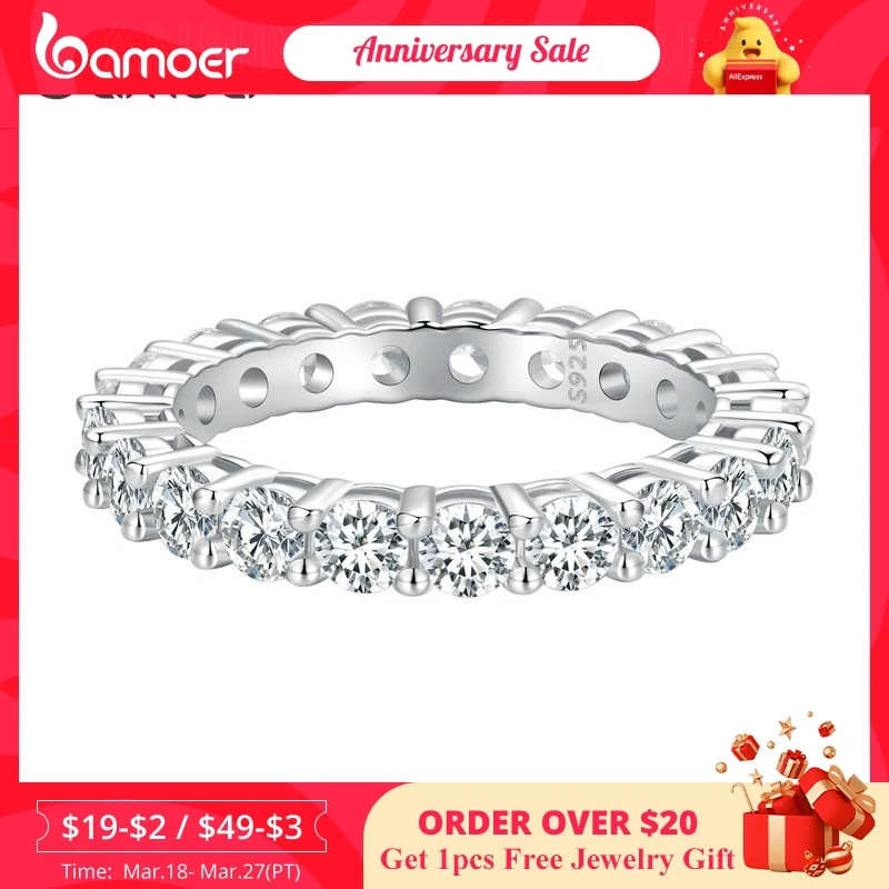 

BAMOER Moissanite Ring Full Eternity Band for Women 925 Sterling Silver Diamond Wedding Engagement Ring