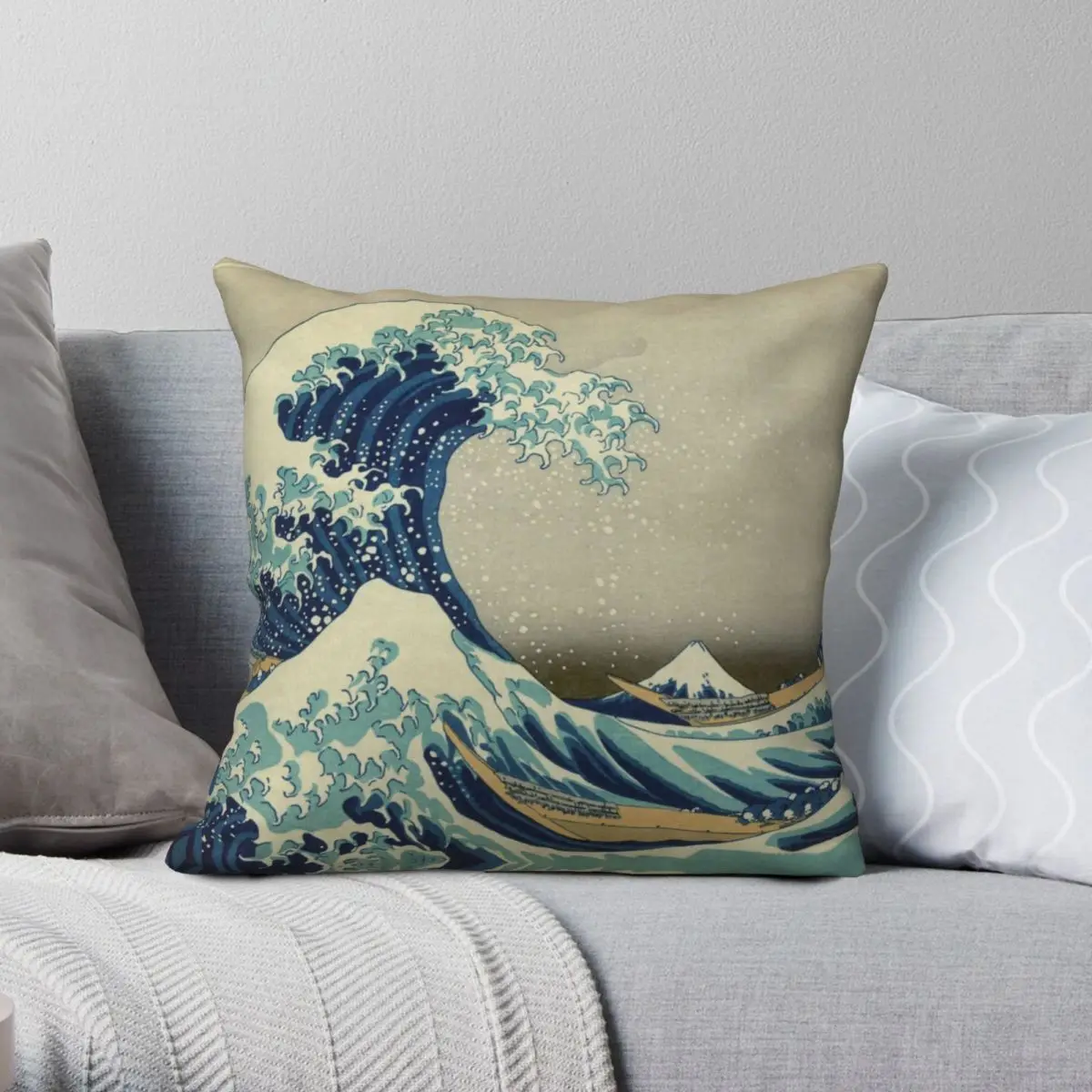 

The Great Wave Off Kanagawa Pillowcase Polyester Linen Velvet Creative Zip Decor Throw Pillow Case Sofa Cushion Cover