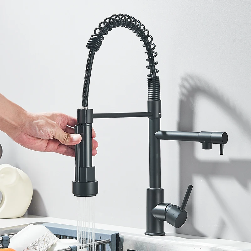 Pull Down Brass Kitchen Sink Faucet Hot Cold Mixer