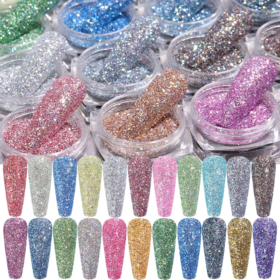 1Box Holographic Nail Glitter Laser Shiny Nail Art Sequins Silver Diamond Powder Dust Gel Polish Manicure Decor SAZS01-30 nail powder nail glitter nail decoration nail decorations