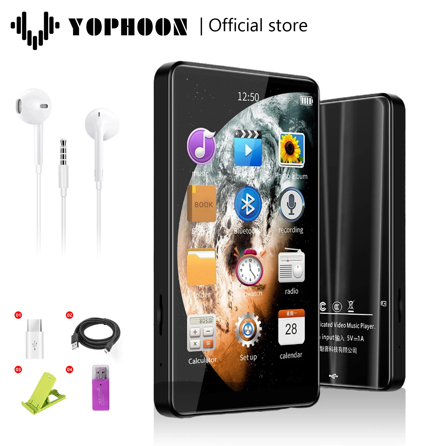 4-дюймовые mp3-плееры Yophoon X20 HD Full Touch Screen 16GB Bluetooth 5 0 Built-in Speaker FM Radio запись электронная