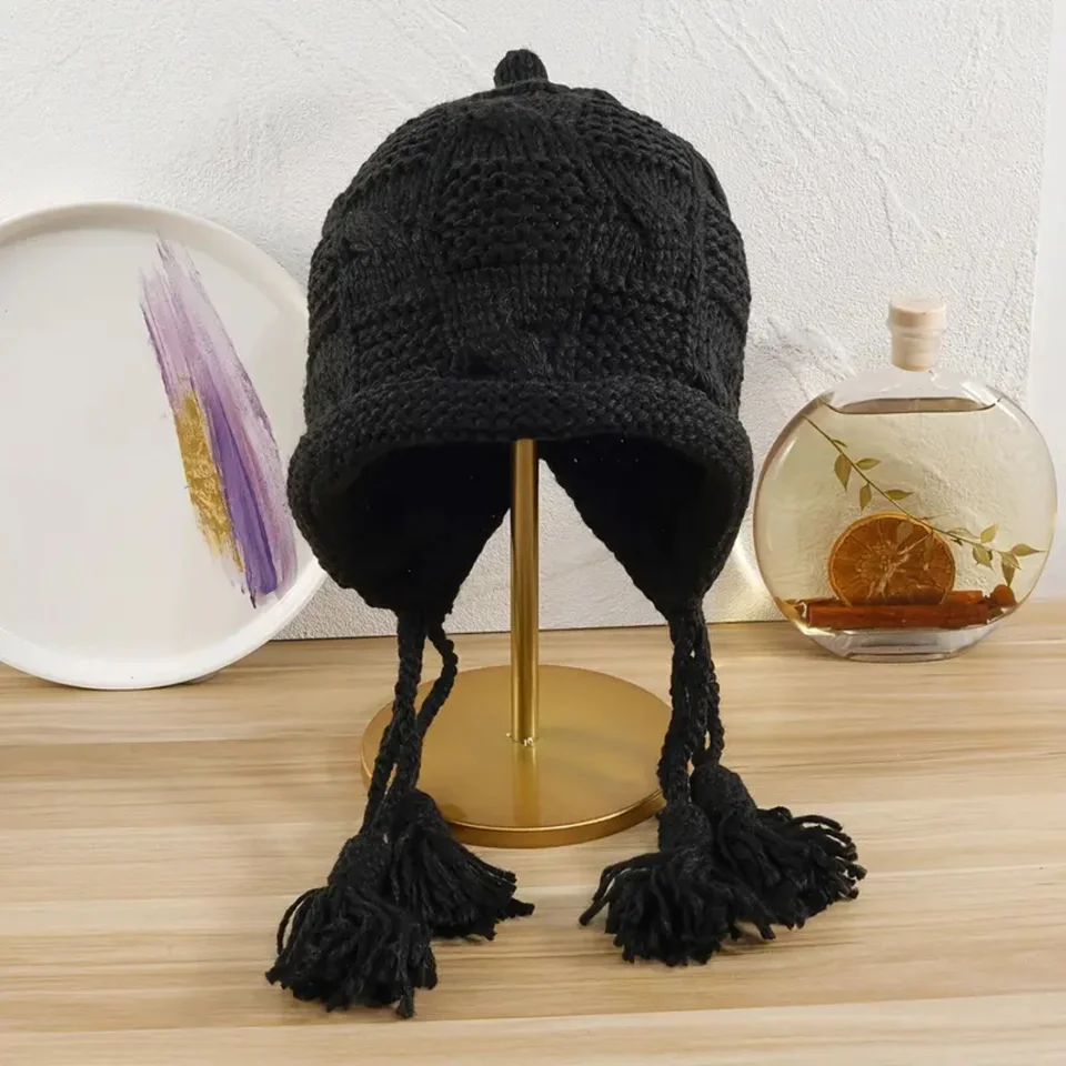 Cozy Hand Knitted Wool Beanie with Tassels