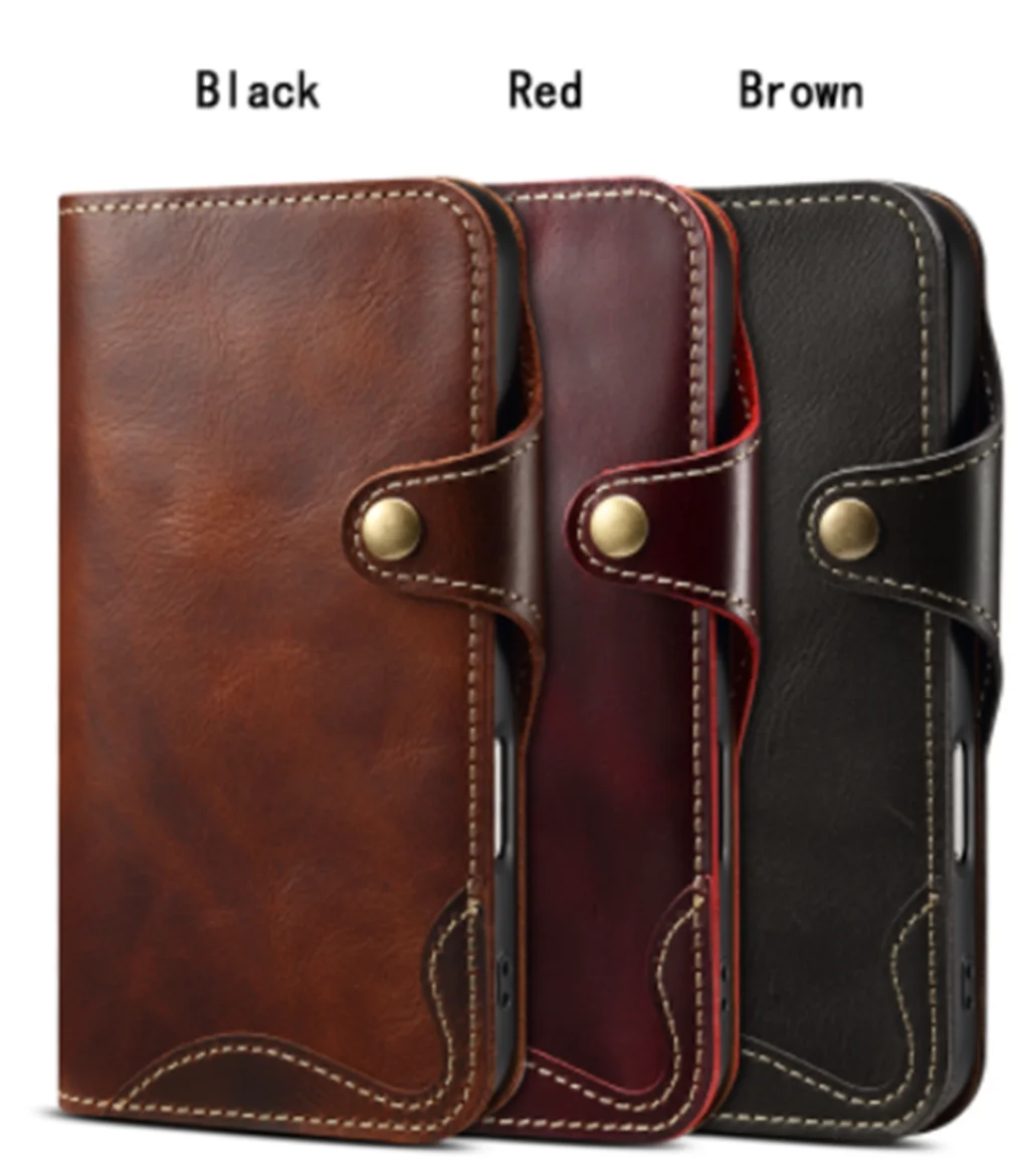 Luxurious Vintage Cowhide Leather Flip Wallet Phone Case