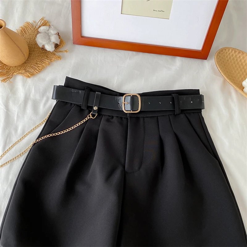 2021 High Waist Thin Women's Office Shorts Wide Legged A-Line Suit Shorts Female Korean Style Casual New Short Pants with Belt american eagle shorts