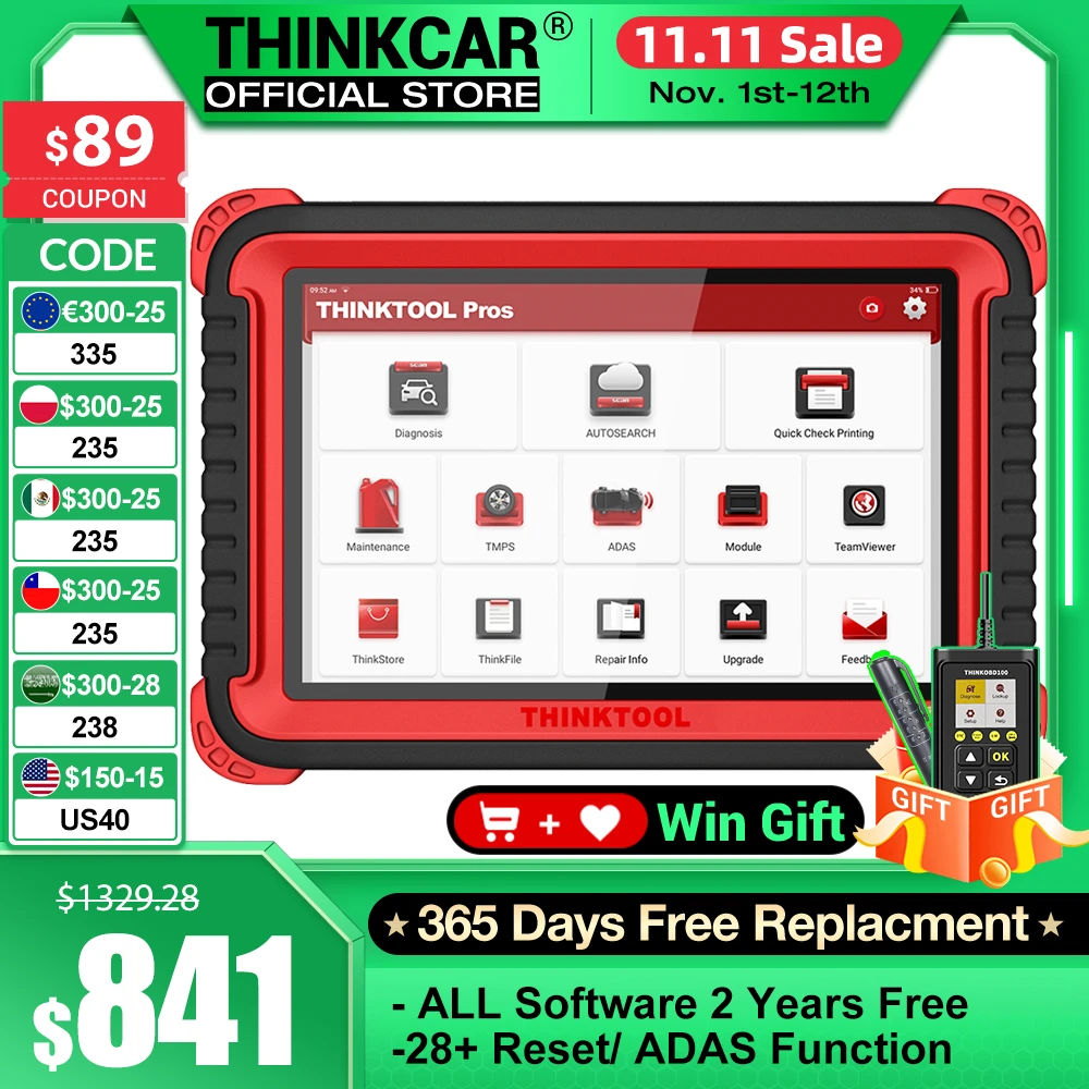 Thinkcar Thinktool Pros OBDII Car Automotive Diagnostic Tool OBD2 Scanner  OBD 2 Code Reader TPMS Functions PK Automotive Scanner