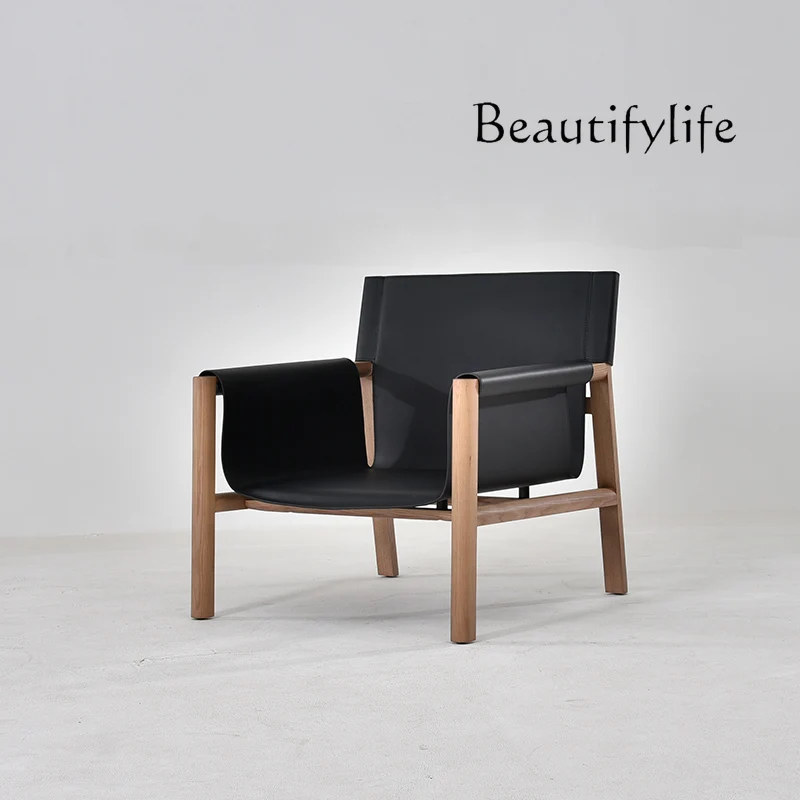 

Saddle Leather Armrest Leisure Chair Home Living Room Single Armchair