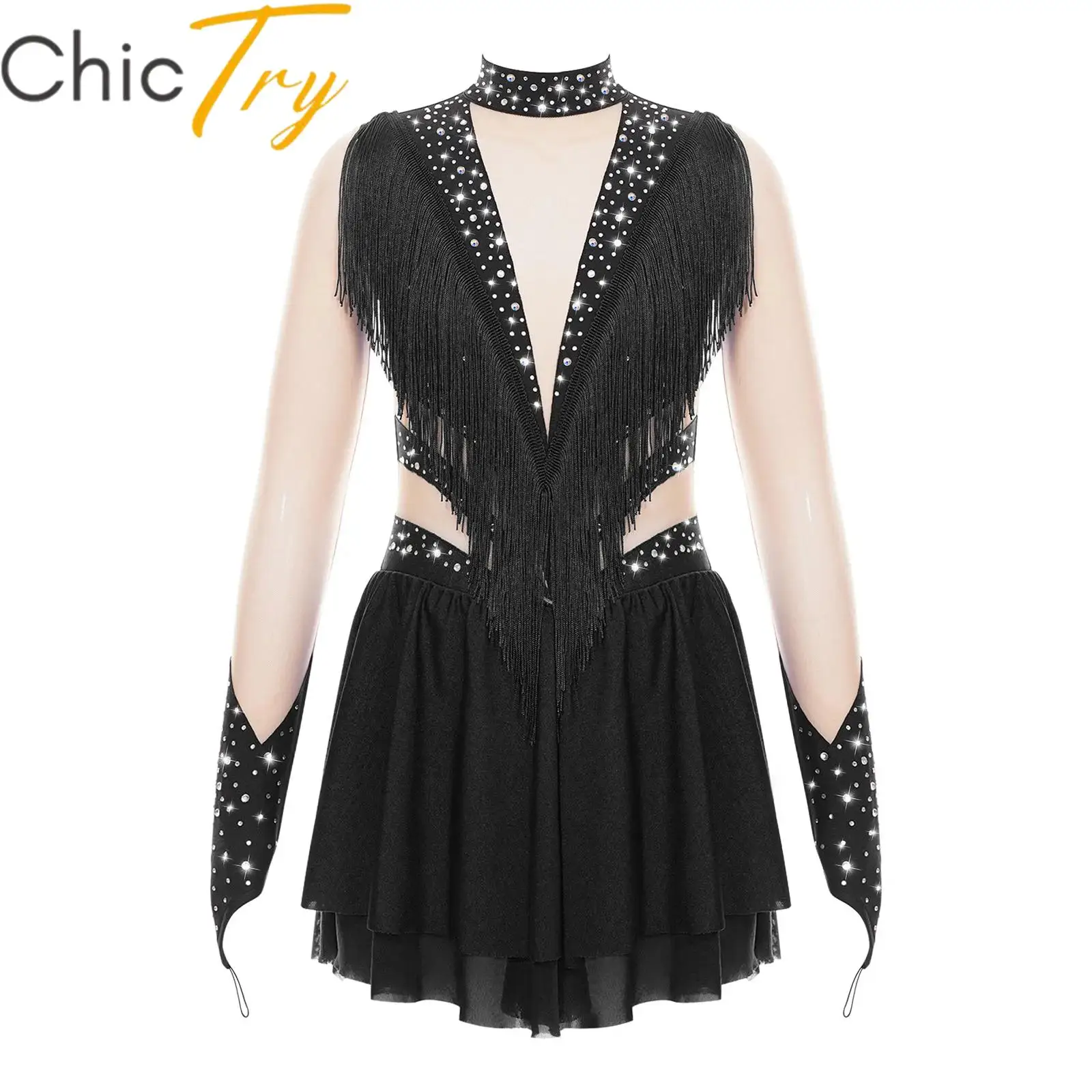 

Детское платье для фигурного катания на коньках с длинным рукавом