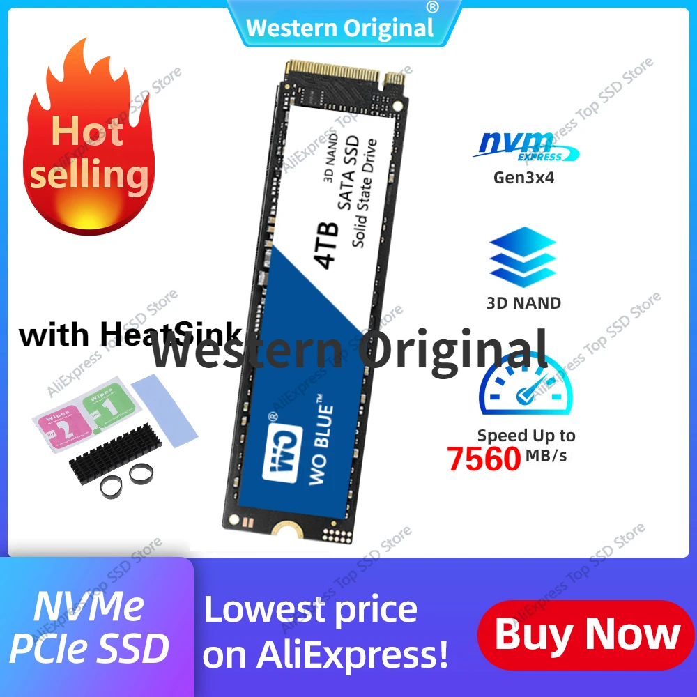 

Western Original NVMe M2 SSD 1TB 512GB 2TB 4TB SSD PCIe Gen3.0*4 SSD 2280 M.2 Nvme Internal Solid State Drive For Laptop Desktop