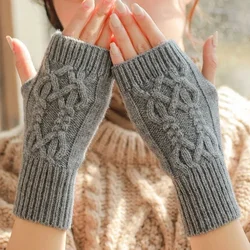 Women Winter Fingerless Gloves Warm Soft Wool Knitted Mittens Elegant Wrist Arm Hand Half Finger Elastic Short Gloves Guantes