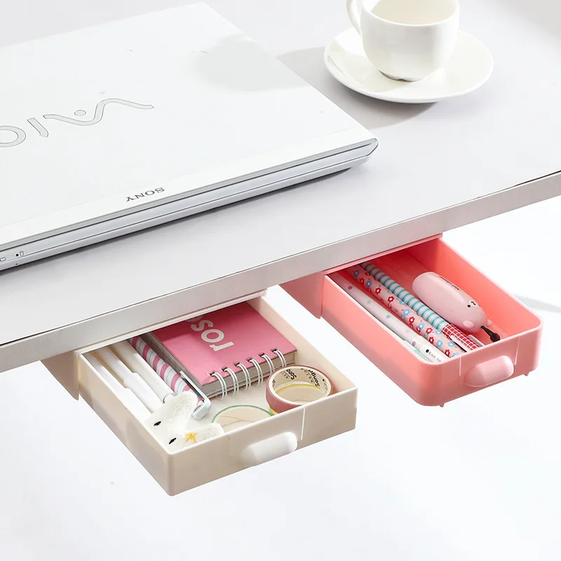 

Under Desk Drawer Organizer Invisible Storage Box Self-Adhesive Stationary Container Bedroom Desk Sundry Organizer Makeup Holder