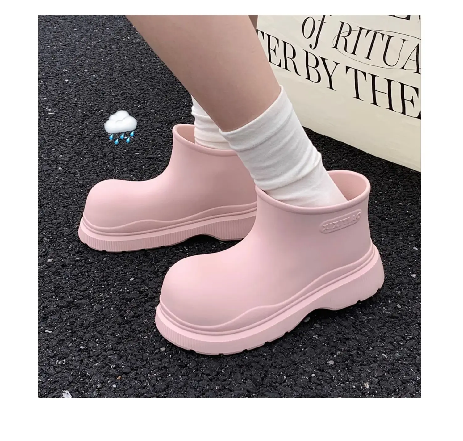 Neue Weitzeitschuh-Regenstiefel für Damen: Rosa Galoschen, wasserdichte Knöchel-Regenstiefel im koreanischen Stil, lockere Regenstiefel, Wasserschuhe für Damen – Detail 23