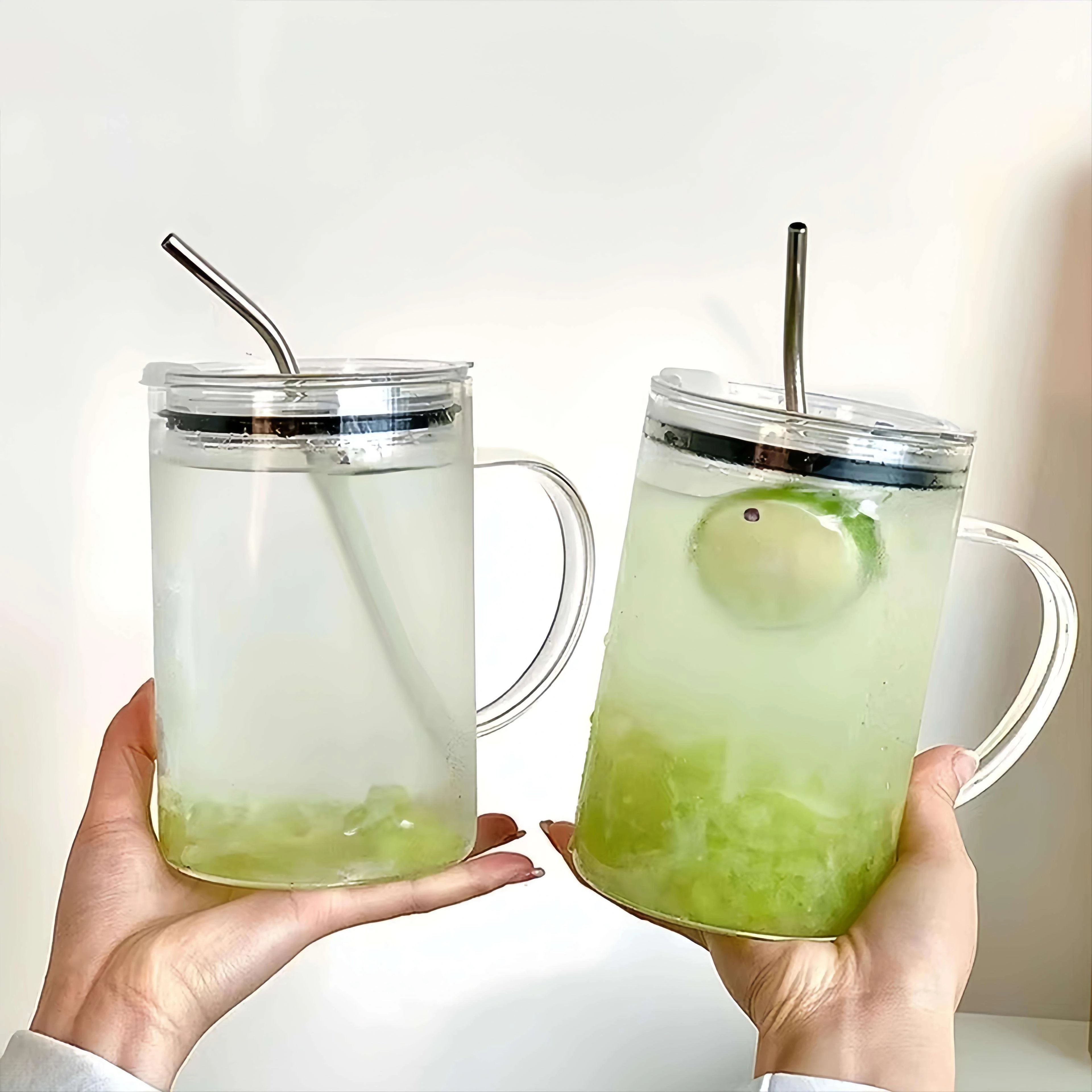 1000ml Glass Mug with Handle/Lid/Straw Transparent Drinking Glasses for Iced Coffee Tea Hot Cold Drinks Korean Style Drinkware - 5