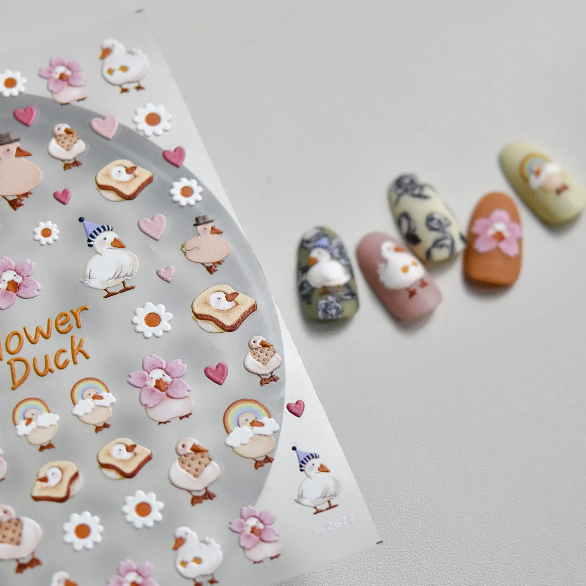1 Sheet 5D Realistic Relief Retro Cake Chocolate Bear Dog's House Flower Duck Adhesive Nail Art Stickers Decals Manicure Charms 3