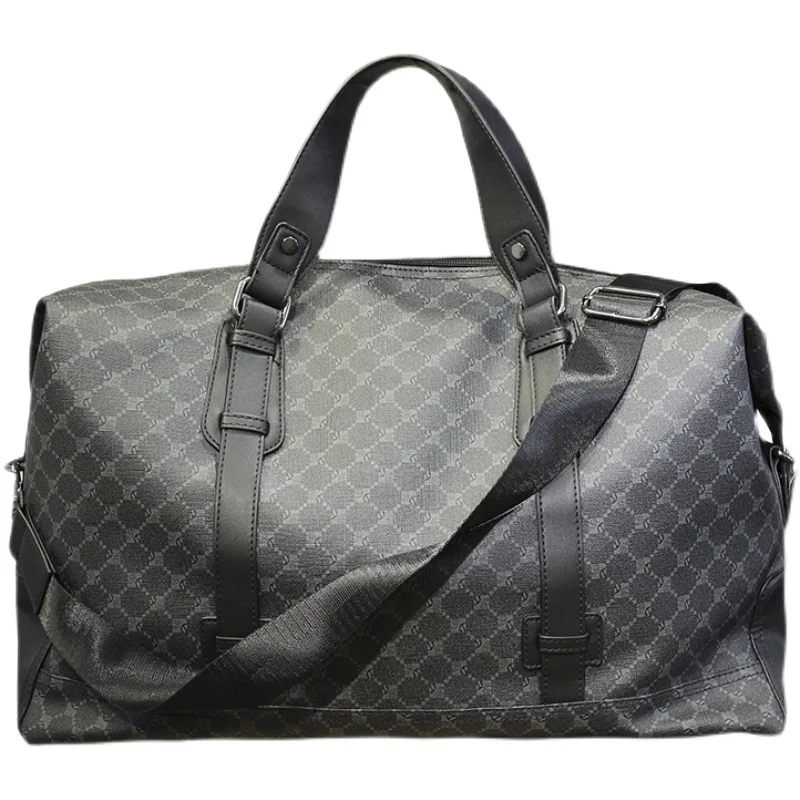 Xiao.p Fashion Men\'s High Quality Pu Leather Plaid Travel Bag Portable Large Capacity Short Trip Duffel Bag Diagonal Cross Bag