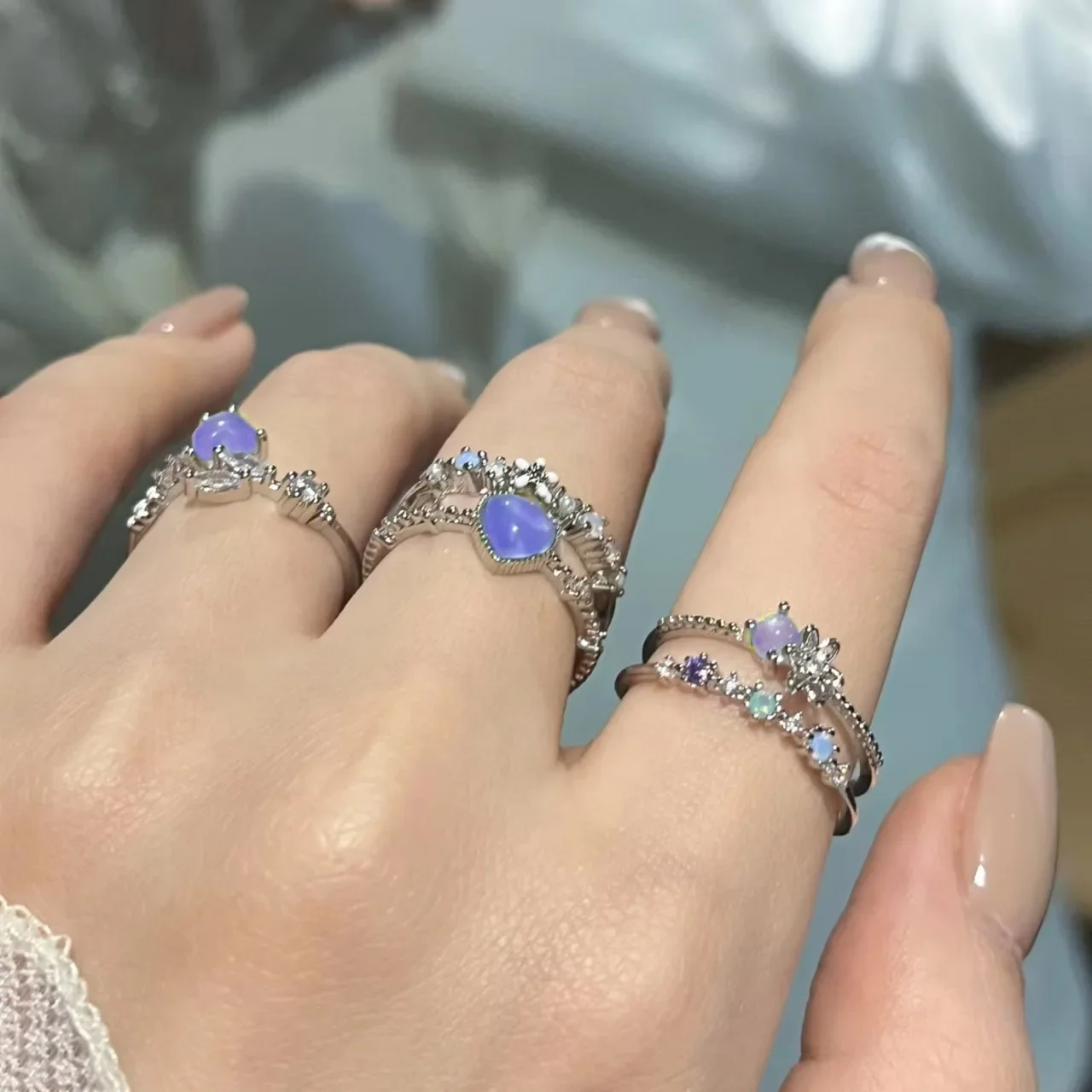 Rings Set Vintage for Women Exquisite Y2K Crystal Kpop Heart Adjustable Irregular Geometry Punk Girls Fashion Jewelry finger rings,fashion rings,fashion ring,crystal rings,punk rings