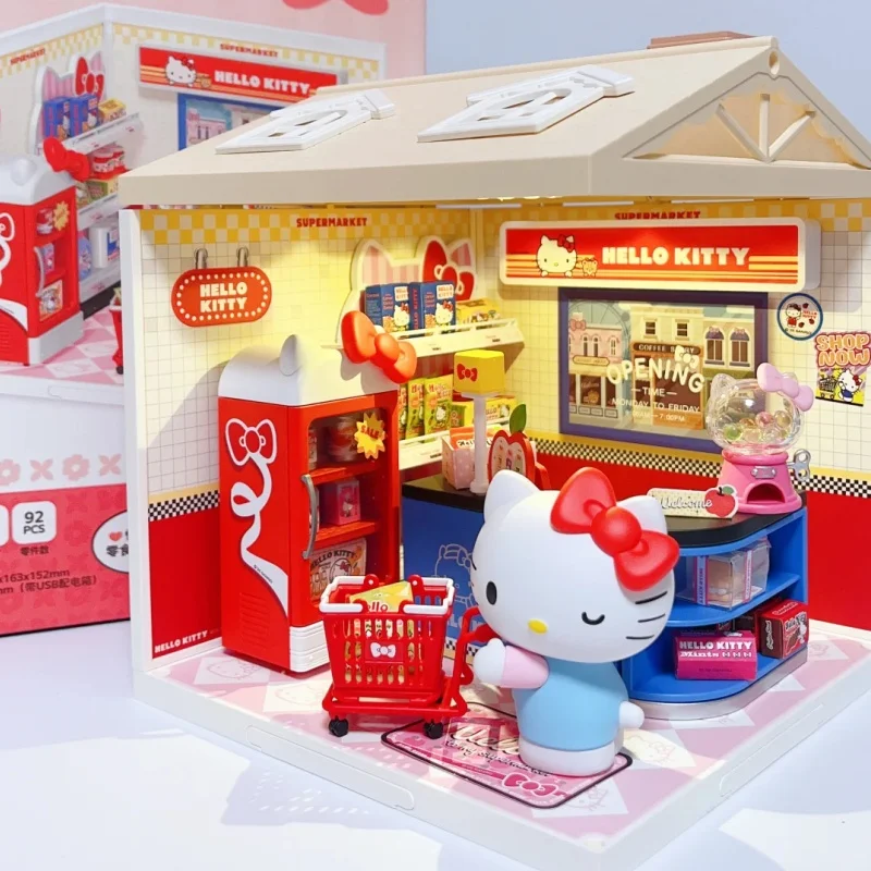Rolife Sanrio 슈퍼 월드 시리즈 빌딩 블록 헬로 키티 시나모롤 룸 조립 모델 데스크탑 장식품 어린이 선물