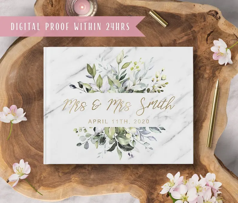 

Свадебная Гостевая книга, персонализированная зеленая горизонтальная Свадебная книга с названиями каллиграфии, Книга в твердой обложке с мраморным рисунком