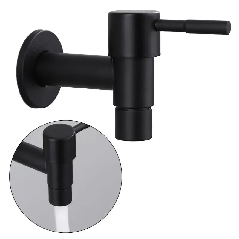 Stainless Steel Faucet Black Wall Mounted Washing Machine Tap Bath Toilet Mop Pool Water Taps for Outdoor Garden Bathroom 2