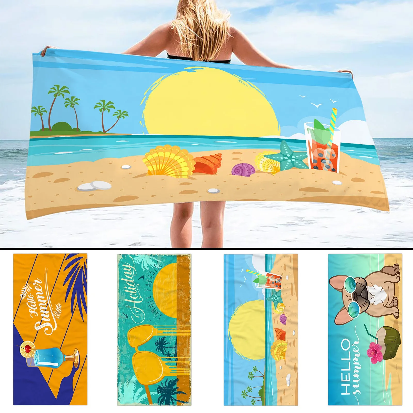 Quick Drying Beach Towel 150x75cm Light Weight Microfiber Bath Towel