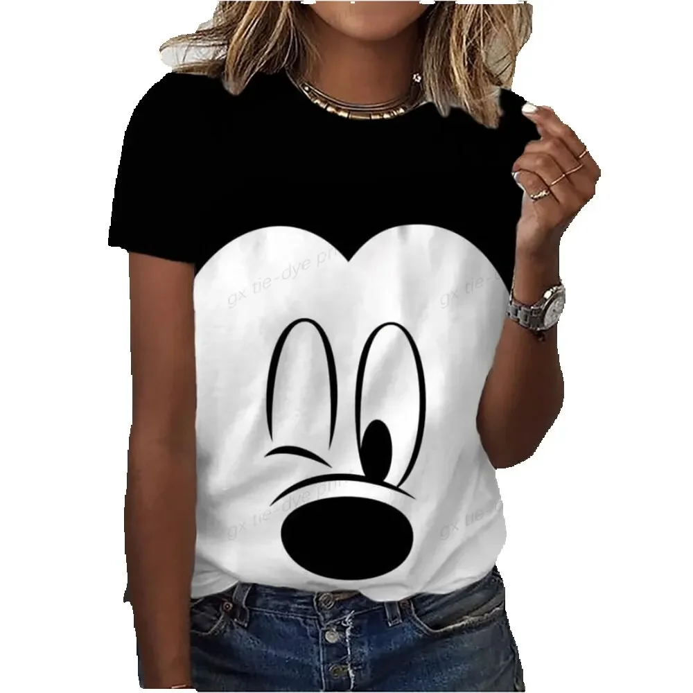 Disney Mickey Mouse Print Summer T Shirt for Women Oversize T-shirt Round Neck Clothes Pulovers Top Graphic T Shirts Casual 3