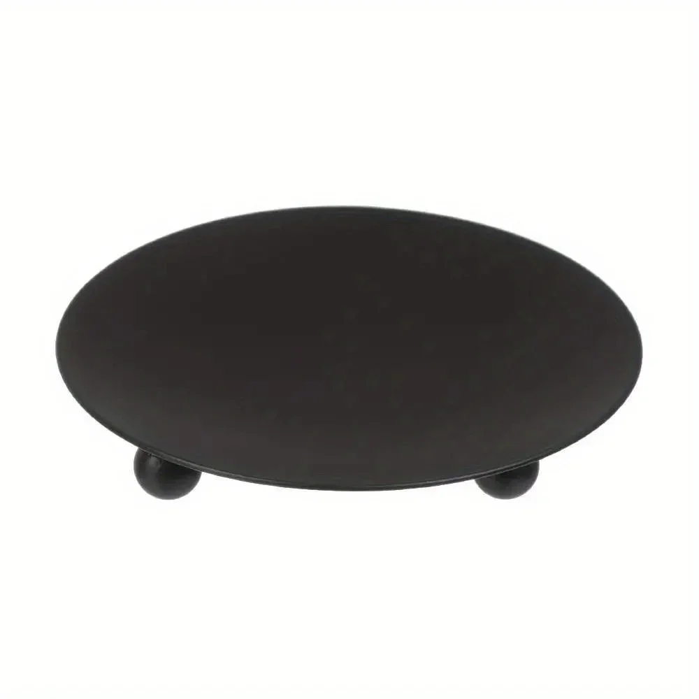 1PC Round Plate Candlestick Vintage Black Gold Candle Holder Wrought Iron Craft Candelabra Wedding Festival Party Supplies