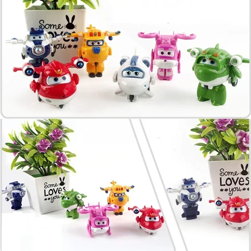 Miniature Figurines 2" Mini Super Wings Figurines Transforming Airplane Robot Action Figures Car Transformation Models Decor