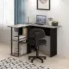 L Shape Computer Desk with Bookshelf French Oak Grey Black 1