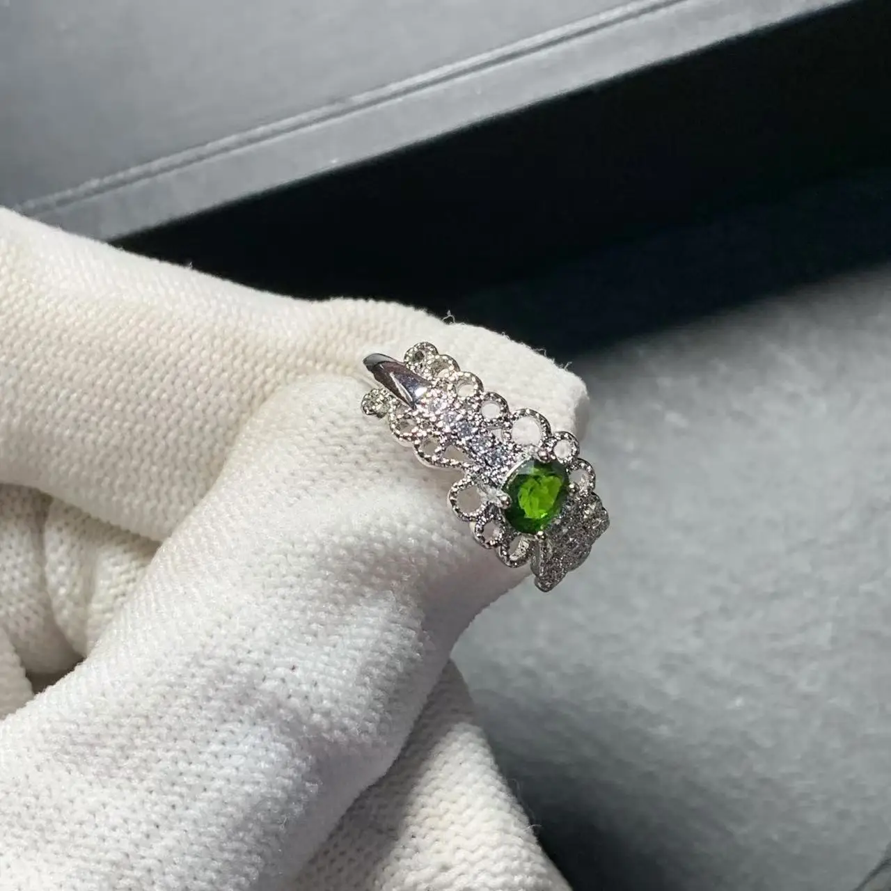 MM Natural Diopside Ring Adjustable Female Ring Jewelry for Women Gift Wholesale High Quality Vintage Fine