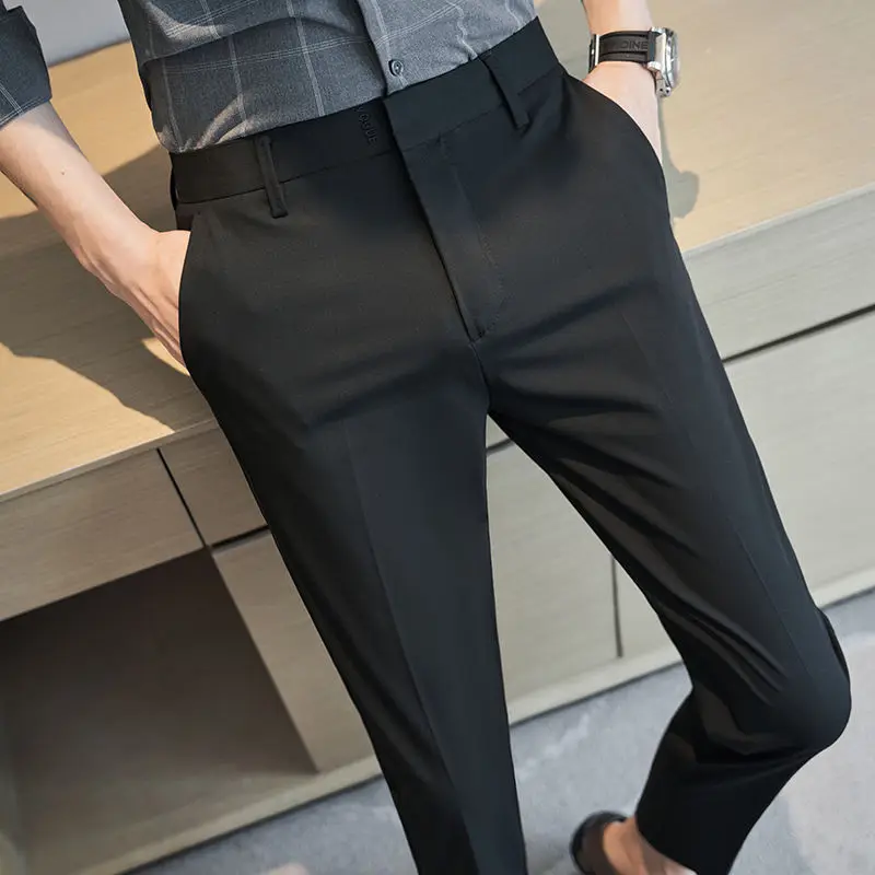 Summer New Men's Clothing Fashion Casual Versatile Suit Pants Streetwear New Solid Pocket Trendy Business Slim Straight Trousers