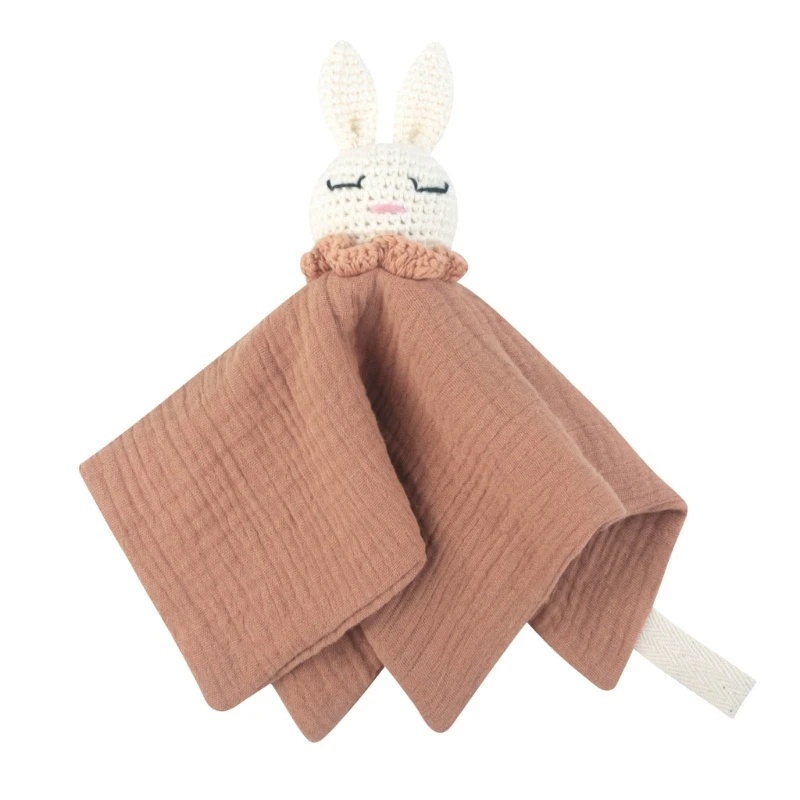 Infant Soother Bib Mood Appease Bib Knitted Rabbit Charm Security Blanket for Boy Girl Multifunction Pacify Handkerchief