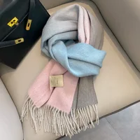 Gradient Pure Wool Scarf Women's Winter Versatile Fringed Long Double-Sided Colorful Large Shawl Two-In-One New 2024 Model