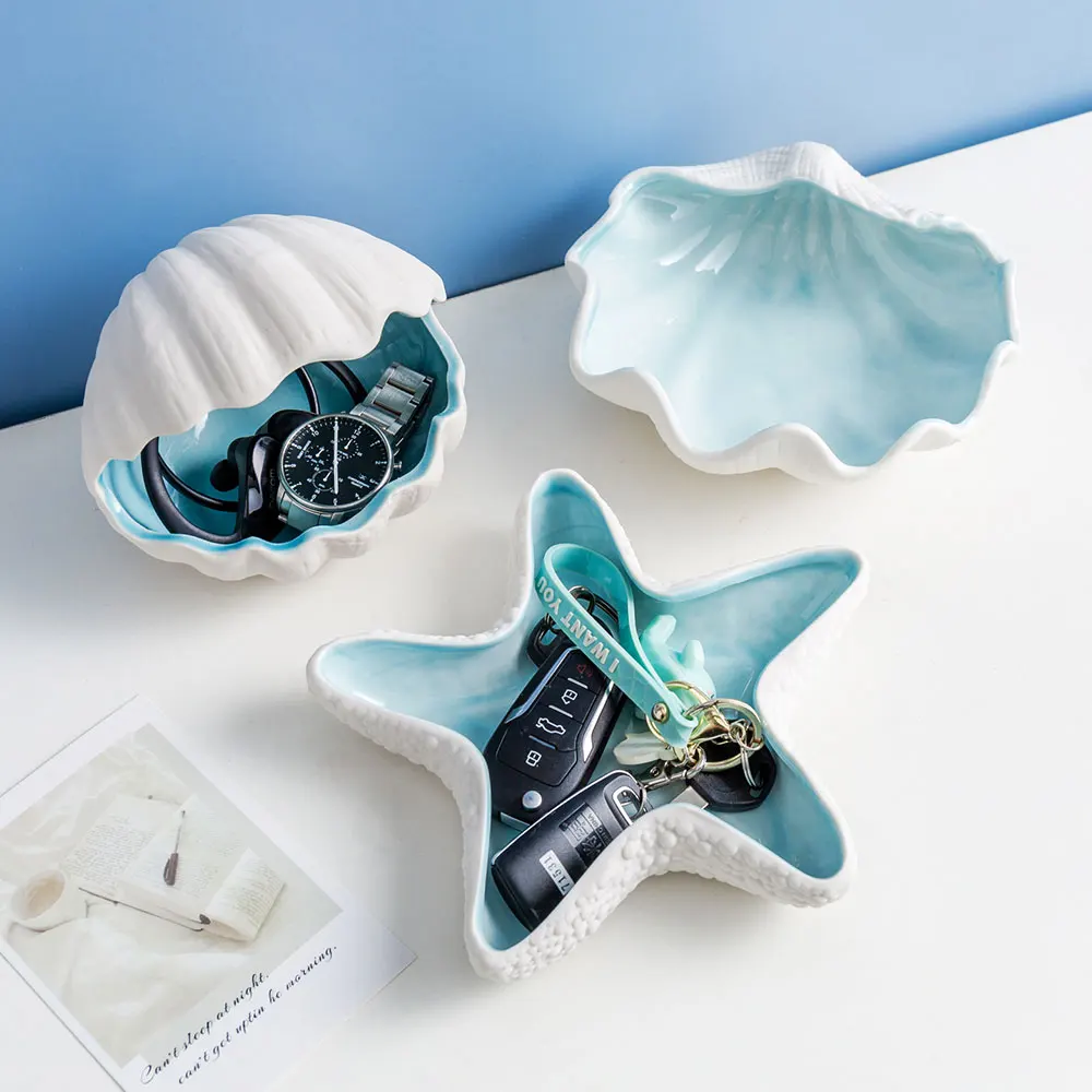 

Nordic Lovely Ceramic Conch Serie Jewelry Tray for Living Bedroom Home Decor Necklace Earrings Storage Box Desktop Decor Gifts