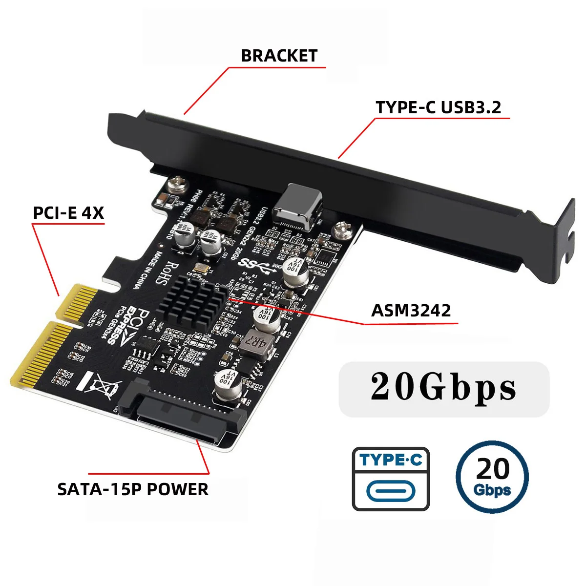 

Jimier USB C to PCIe Adapter,USB 3.2 Gen2 Type-C to PCI-E 4X Express Card Adapter for Motherboard 20Gbps